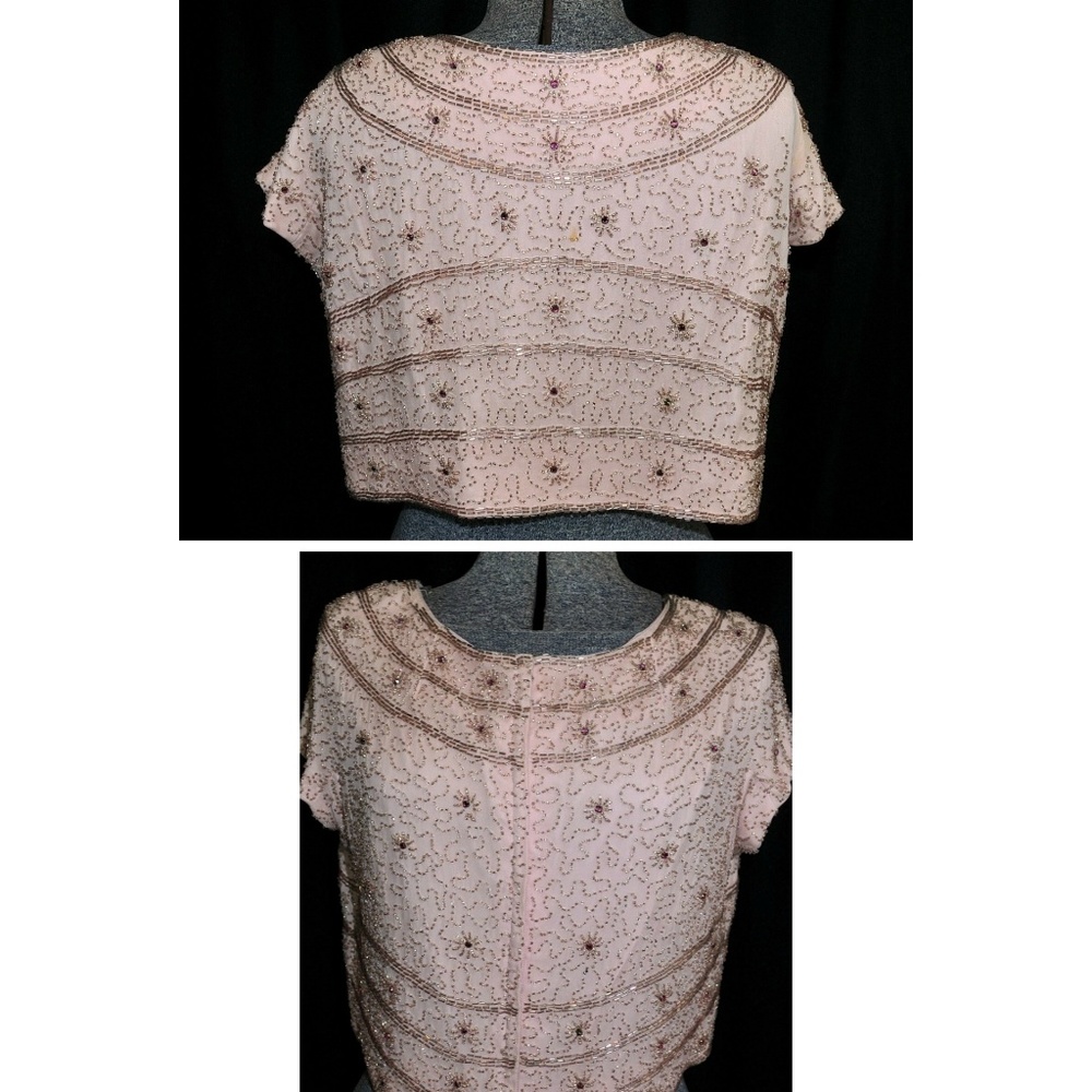VTG 50's Crepe Beaded Top Shell SM/MED Metal Zip